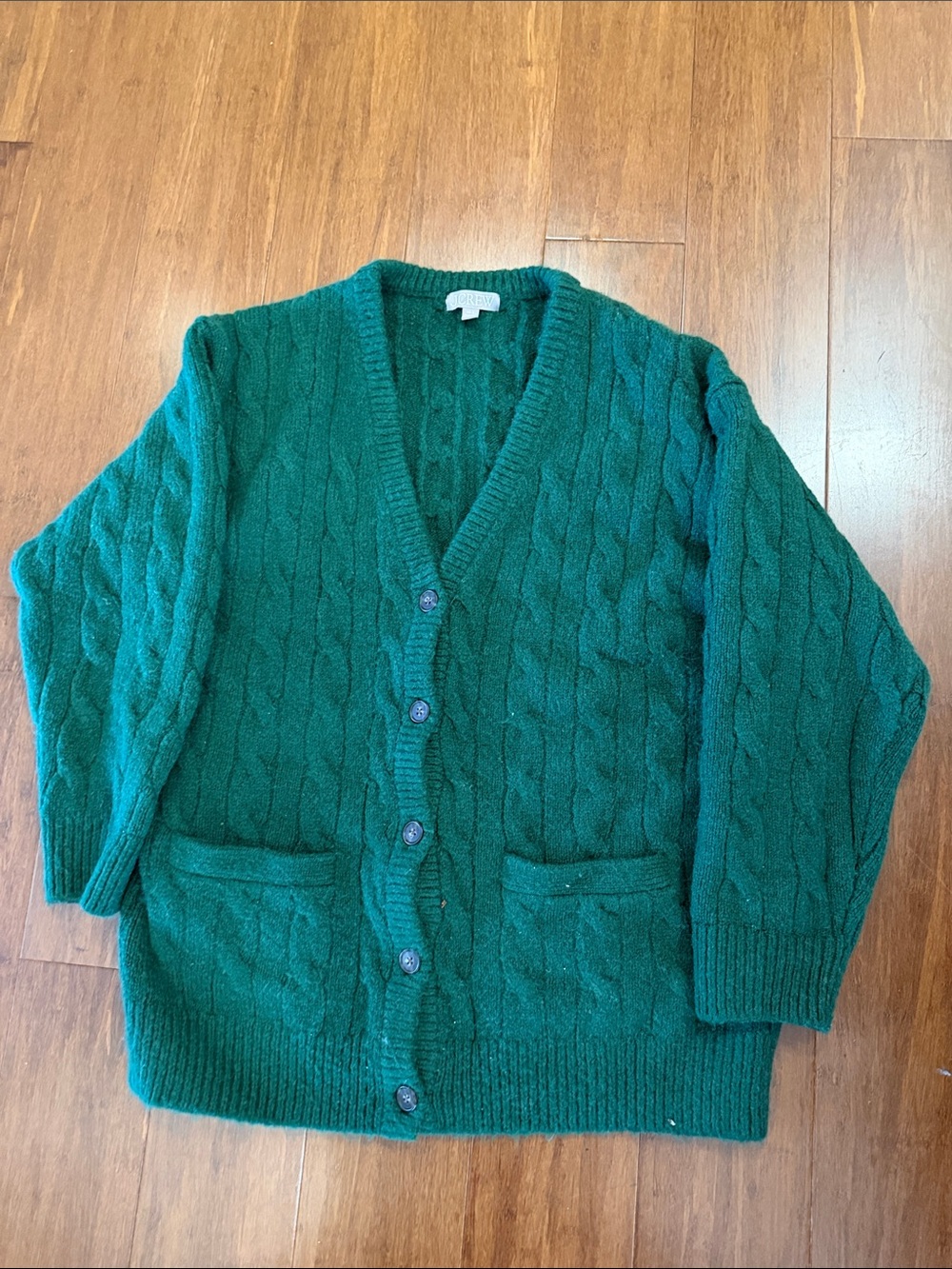 J. Crew Emerald Green Cable-Knit V-Neck Cardigan
